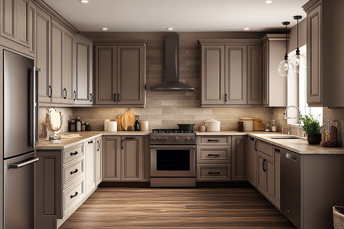 Contemporary U-Shaped Kitchen Design with Suede Finish